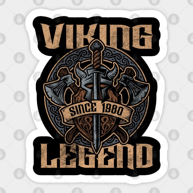 Viking Legend Since 1980 Birthday Norse Helmet Axe Sticker by RadStar